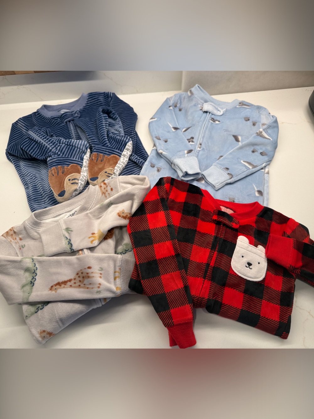 Set of 4 Carter's Just One You Velour footie pjs - 18mo - cozy velour